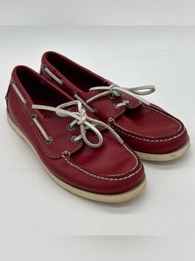LL Bean Boat Shoes Women's Size 8 M Red Leather Deck Casual Nautical 0CBM5